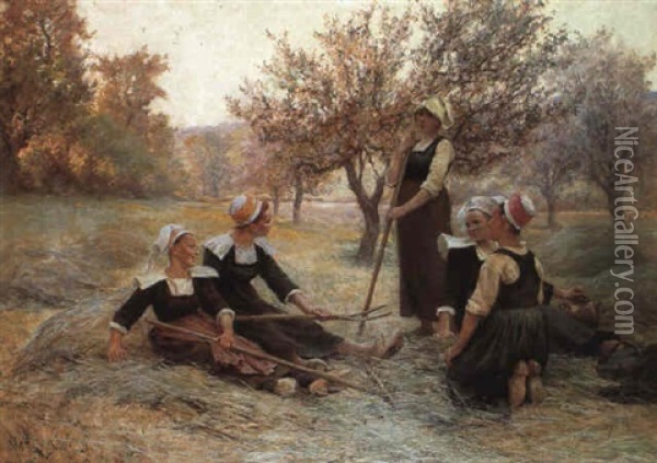 Le Fenaison A Pont-aven Oil Painting - Theophile-Louis Deyrolle