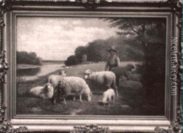 Boy With Sheep Oil Painting - Samuel S. Carr