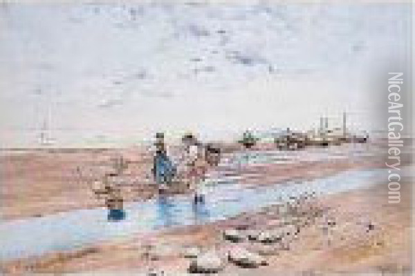 Mariscadores En La Playa Oil Painting - Baldomero Galofre Y Gimenez