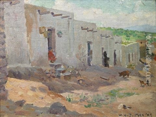 Old Street In Mexico Oil Painting - William Herbert Dunton