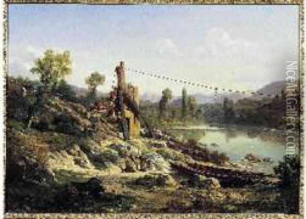 Claude Ponthus Cinier Passage Sur La Riviere Oil Painting - Antoine Ponthus-Cinier
