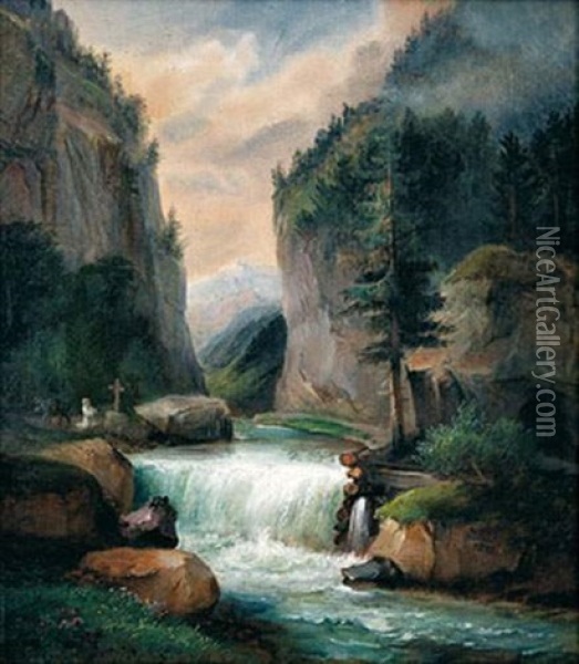 Paysage De Montagne Et Torrent (pair) Oil Painting - Francois Edme Ricois