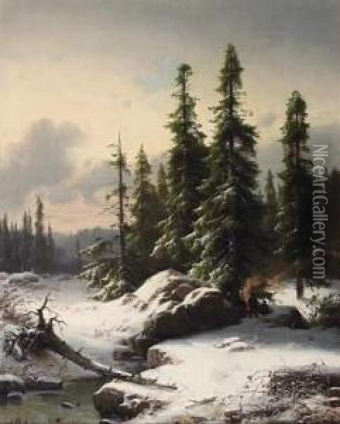 In The Winter Forest Oil Painting - Ludwig Scheins