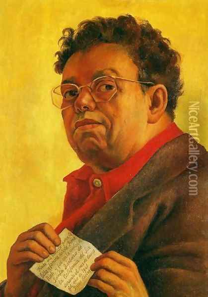 Self Portrait Dedicated to Irene Rich (Autorretrato dedicado a Irene Rich) 1941 Oil Painting - Diego Rivera