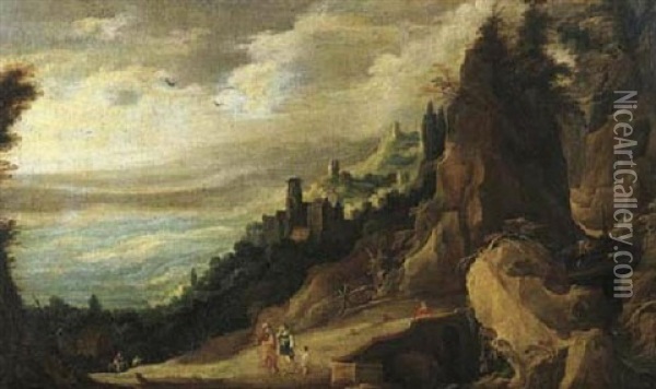 An Extensive Mountain Landscape With The Expulsion Of Haggar Oil Painting - Joos de Momper the Younger