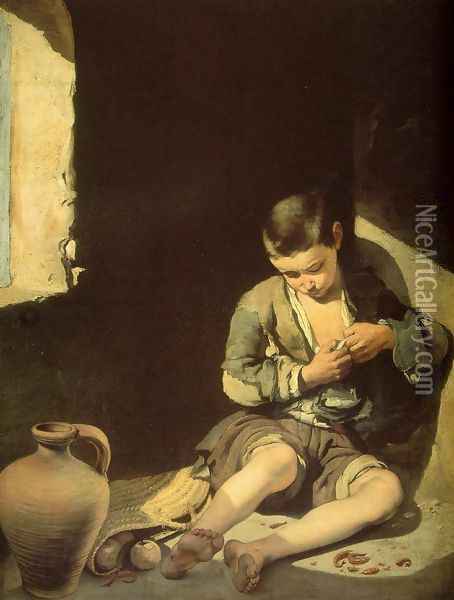 The Young Beggar c. 1645 Oil Painting - Bartolome Esteban Murillo