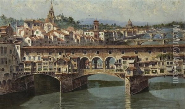 Ponte Vecchio Bridge Oil Painting - Antonietta Brandeis