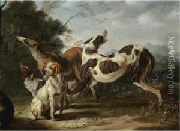 Dogs Getting Ready For The Hunt Oil Painting - Carl Borromaus Andreas Ruthart