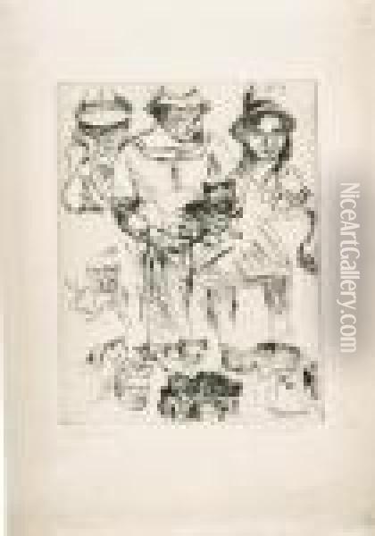 Studienblatt Mit Den Kindern. Oil Painting - Lovis (Franz Heinrich Louis) Corinth
