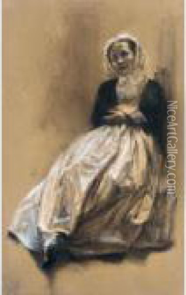 Emilie, Menzels Schwester (emilie, The Artist's Sister ) Oil Painting - Adolph von Menzel