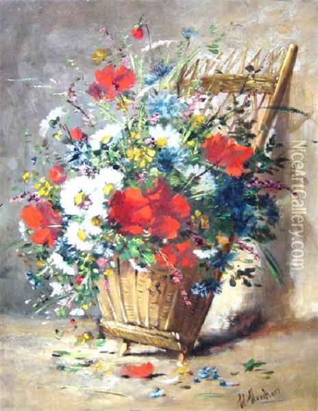 Basket Of Flowers Oil Painting - Eugene Henri Cauchois