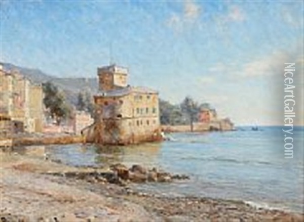The Old Saracen Fortress In Rapallo Oil Painting - Carl Martin Soya-Jensen