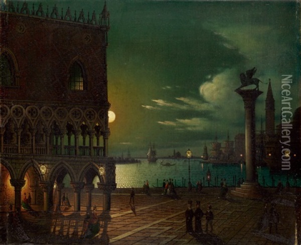 Markusplatz In Venedig Im Mondlicht Oil Painting - Ippolito Caffi