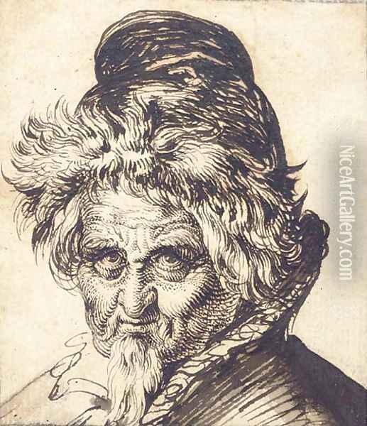 Head of a bearded man wearing a cap Oil Painting - Jacques de Gheyn