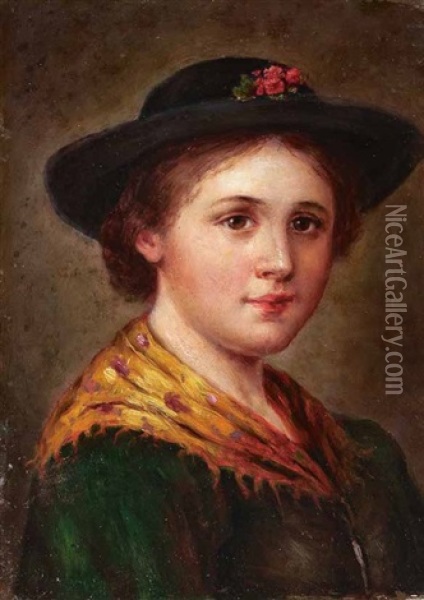 Portrat Eines Bauernmadchens In Tracht Oil Painting - Franz Von Defregger