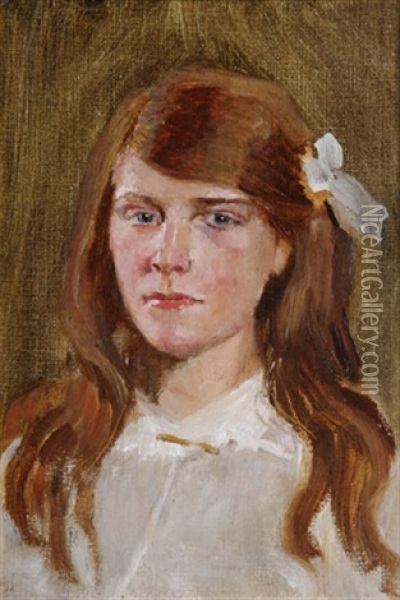 Girl With White Bow Oil Painting - Sarah Henrietta Purser