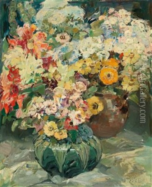 Large Floral Still Life Oil Painting - August Rieger
