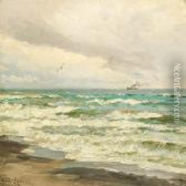 Seascape With A Steamer On The Horizon Oil Painting - Carl Locher