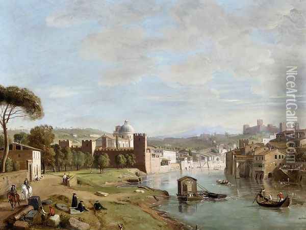 Verona- A View of the River Adige at San Giorgio in Braida 1710s Oil Painting - Caspar Andriaans Van Wittel