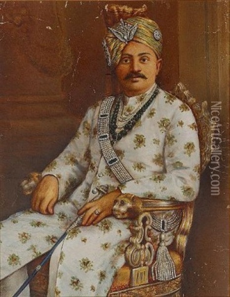A Portrait Of Colonel H.h. Shri Sir Roanjitsinhji Vibhayi, Maharajah Jam Saheb Of Nawanagar K.c.s.i (1868-1940) Oil Painting - K.S. Ranjitsinhji