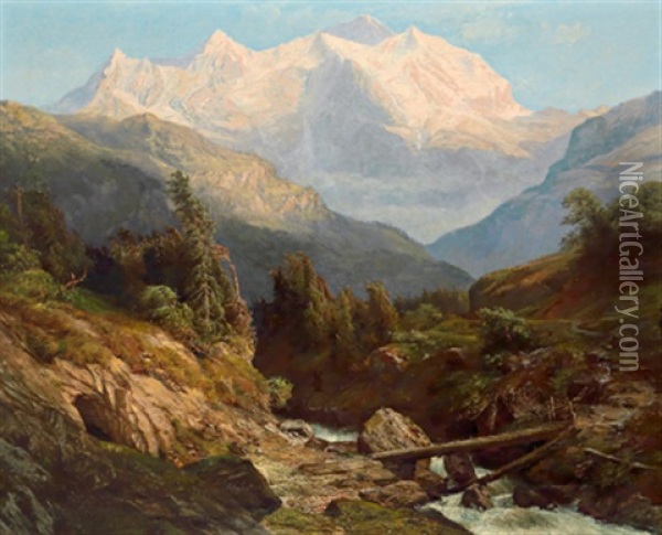 In Den Schweizer Hochalpen, Blick Auf Das Jungfraumassiv Oil Painting - Carl Friedrich Seiffert