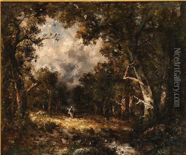 Figure In A Forest Clearing Oil Painting - Theodore Rousseau