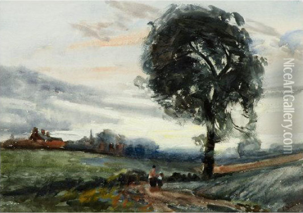 An Essex Lane Oil Painting - Robert G.D. Alexander
