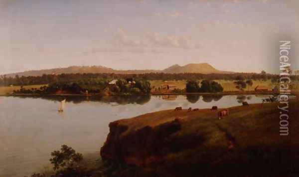 View of Purrumbete Station looking North West Mt Leura and Mt Sugarloaf in the distance Australia Oil Painting - Eugene von Guerard