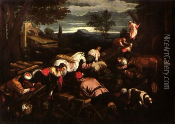 La Construction De L'arche De Noe Oil Painting - Jacopo dal Ponte Bassano