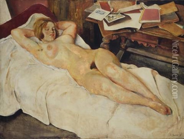 Liegender Weiblicher Akt Oil Painting - Willi Jaeckel