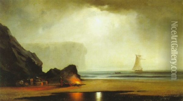 Smugglers Cove In Moonlight Oil Painting - Gideon Jacques Denny