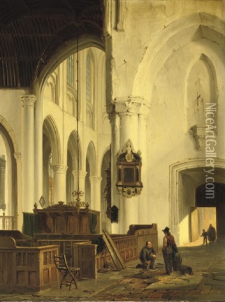 Interior Of The Sint Jacobskerk, The Hague Oil Painting - Bartholomeus Johannes Van Hove