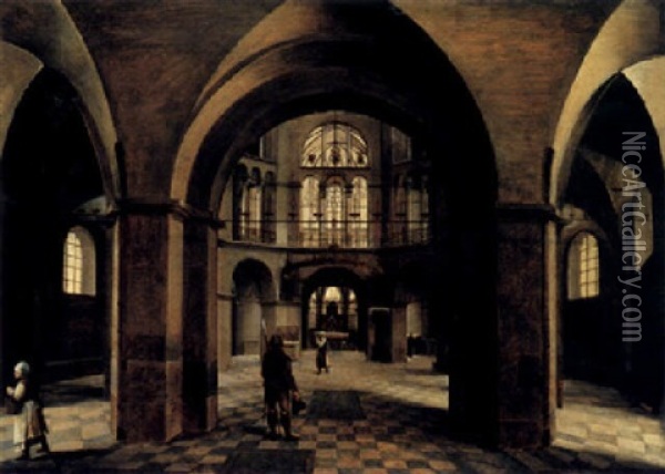 The Interior Of Aachen Cathedral Oil Painting - Hendrick van Steenwyck the Elder