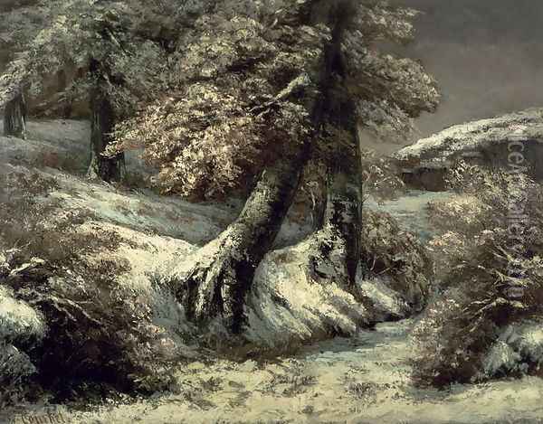 Trees in the Snow, c.1865 Oil Painting - Gustave Courbet