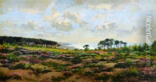 La Lande En Fleurs Pres De La Mer Oil Painting - Pierre Emmanuel Eugene Damoye