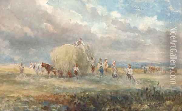Harvesters loading the hay wagon Oil Painting - David Cox