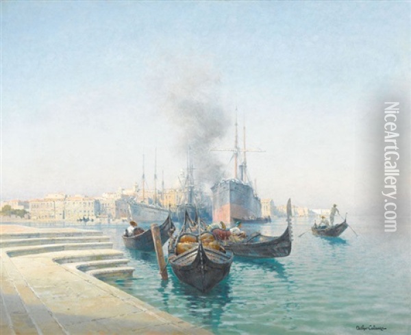 La Giudecca Depuis S. Giorgio Maggiore A Venise Oil Painting - Jean-Baptiste-Arthur Calame