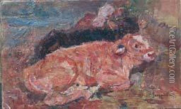 Mucche Nella Stalla Oil Painting - Pietro Scoppetta