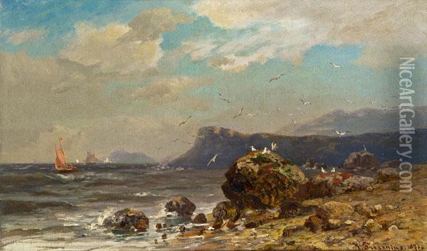 Kustenlandschaft Mit Segelbooten Oil Painting - Richard Hermann Jul. Fresenius
