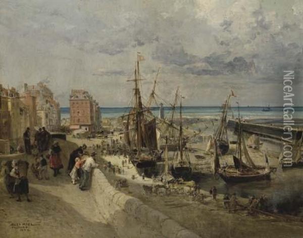 Vue Du Port Et De La Jetee Du Treport Oil Painting - Jules Achille-Noel