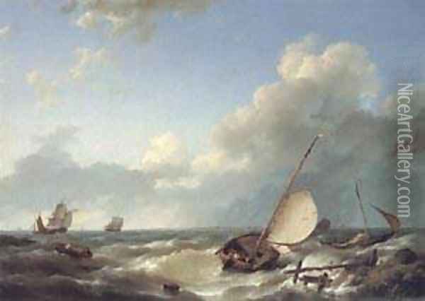 Shipping in a Stiff Breeze Oil Painting - Barend Cornelis Koekkoek