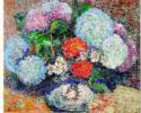 Bouquet D'hortensias, Circa 1918 Oil Painting - Victor Charreton