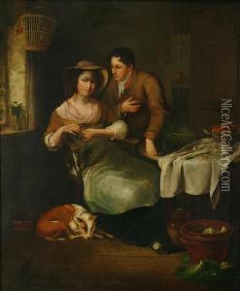 Kitchen Courtship Oil Painting - Paul Falconer Poole