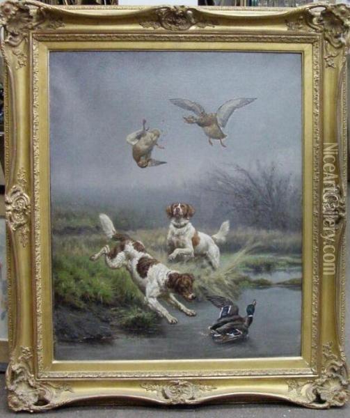 Setters Flushing Mallards Oil Painting - Jules Bertrand Gelibert