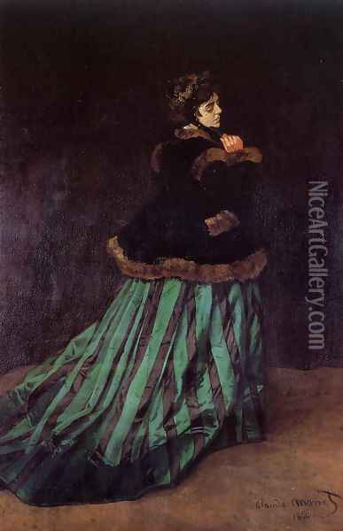 Camille Aka The Woman In A Green Dress Oil Painting - Claude Oscar Monet