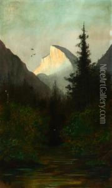 Half Dome On The Merced River Oil Painting - Manuel Valencia