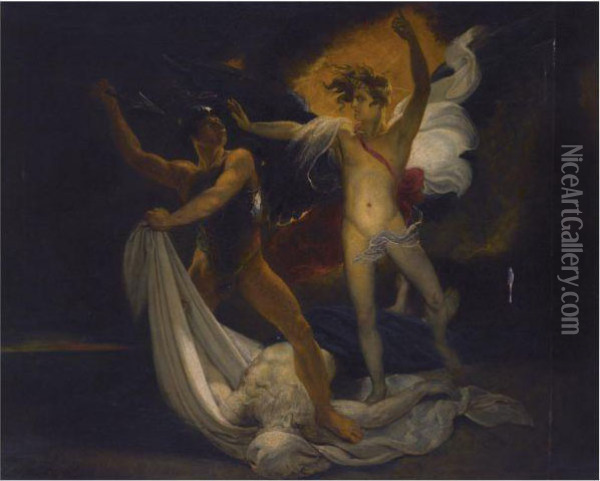 Satan And Death With The Body Of An Old Man Oil Painting - Richard Westall