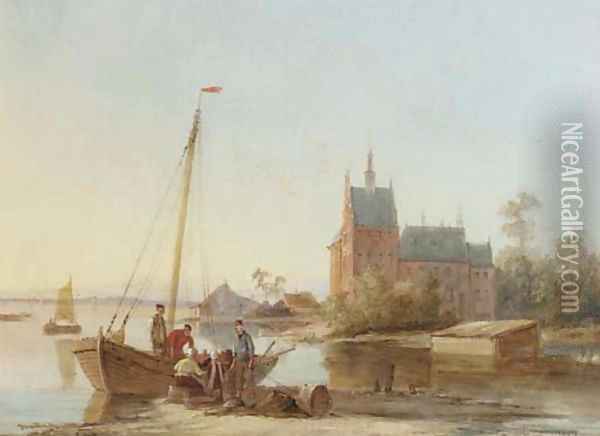 On the riverbank Oil Painting - William Raymond Dommersen