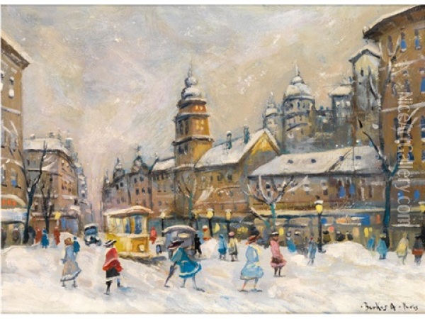 Winter In Paris Oil Painting - Antal Berkes