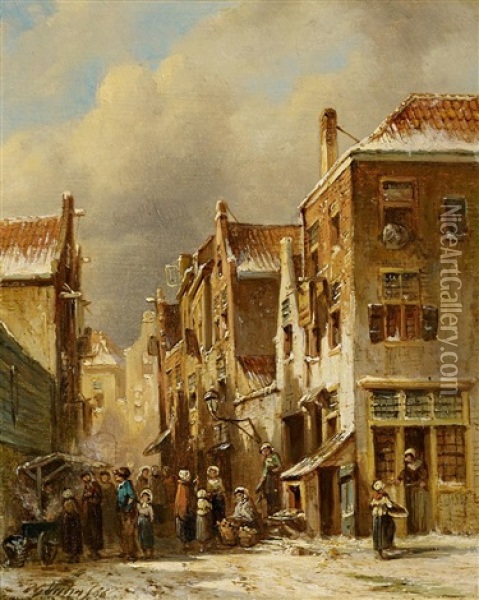 Winterlicher Markt In Einer Hollandischen Stadt Oil Painting - Pieter Gerardus Vertin